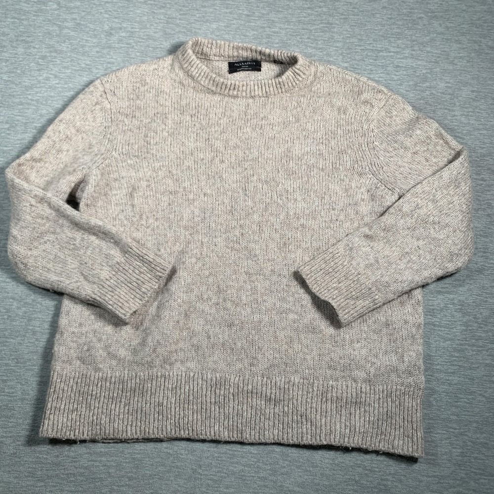 AllSaints Sweater Womens Small Gray Harnden Crew Alpaca Wool Blend Oversized Fit